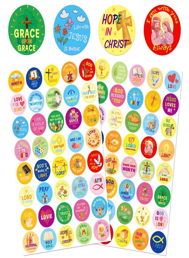 LINAYE 24 Sheets Christian Religious Stickers, 960PCS, 1", Inspirational Jesus Faith Stickers for Kids Adults, Waterproof Adhesive Bible Verse Decals for Scrapbooking, Planner, Envelope,Water Bottles - Image 1